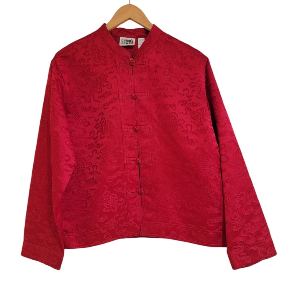 Chico's Vibrant Red Embroidered oriental Jacket
